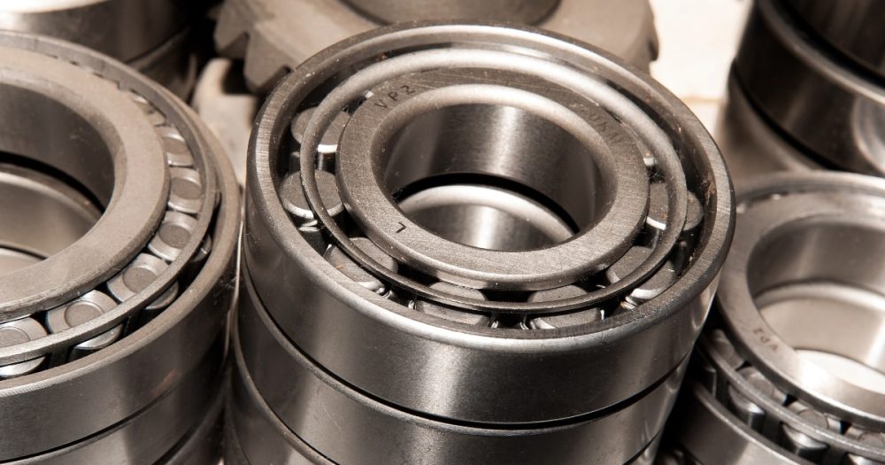 A set of ball bearings and roller bearings.